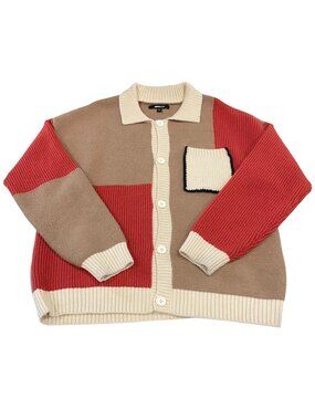 Nova Men Home Hearth Collared Cardigan L Rust Colorblock Oversized Streetwear